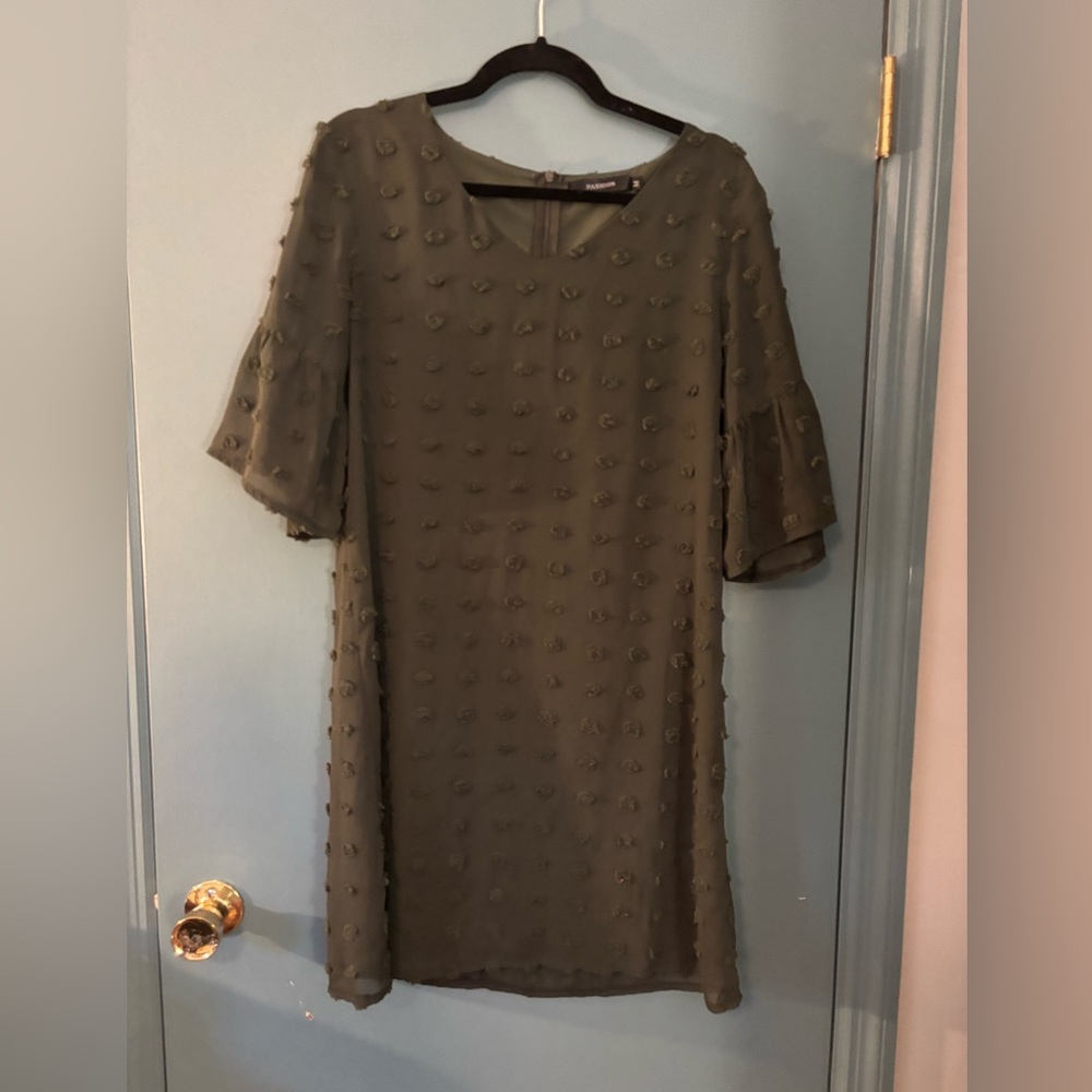 Olive Green Sheath Mini Dress with Bell Sleeves